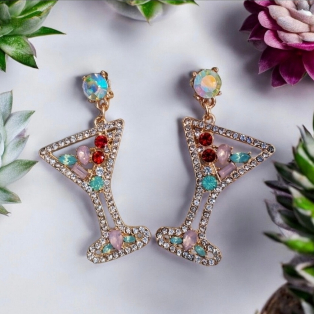 Colorful Martini Margarita Jeweled Earrings